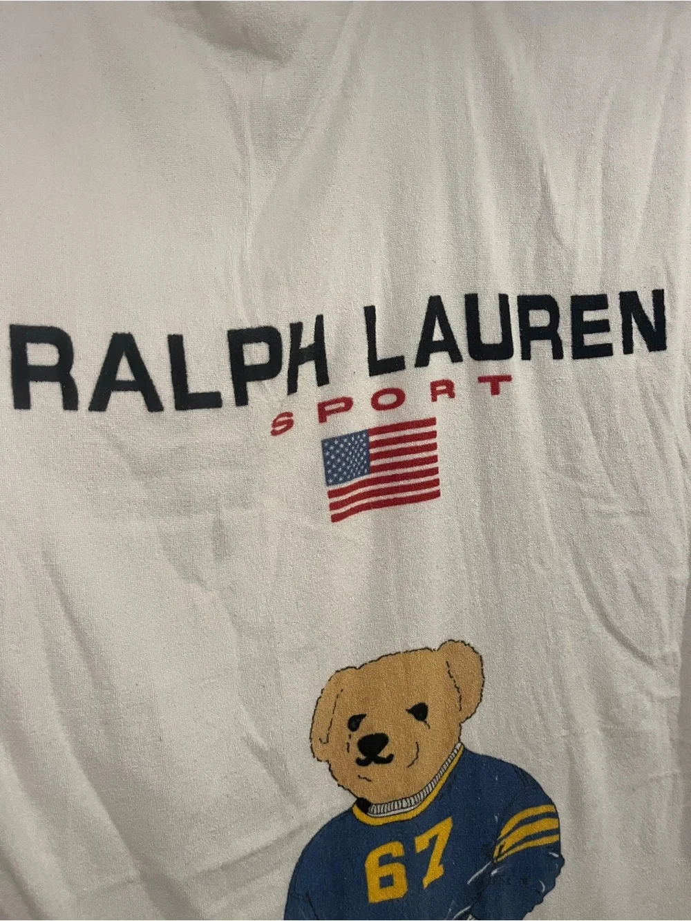 Vintage RALPH LAUREN POLO BEAR Beach Bath Towel Sports Football